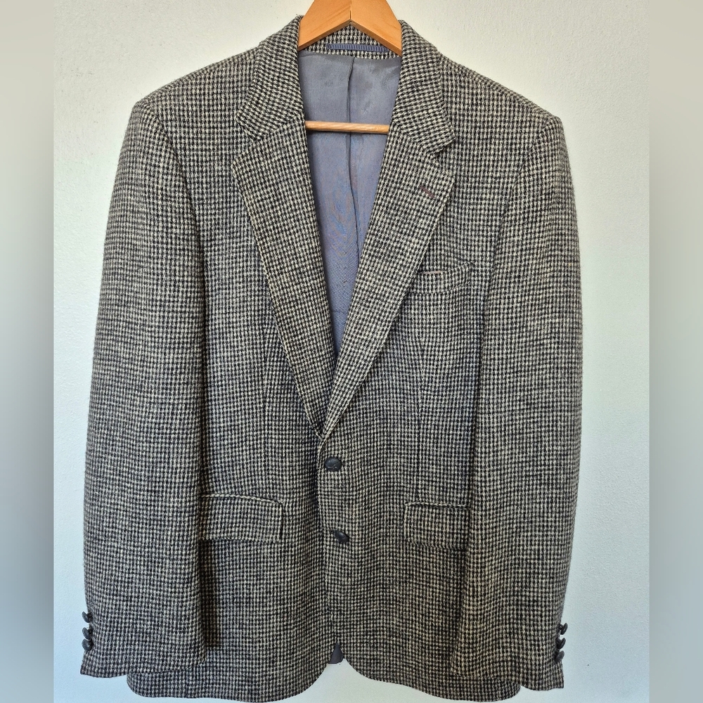 Vintage Harris Tweed 100% Wool Suit Jacket  Black & White Fits Mens Large